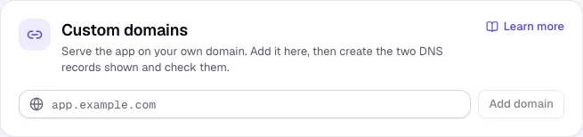 The Custom domains section of the Publish tab