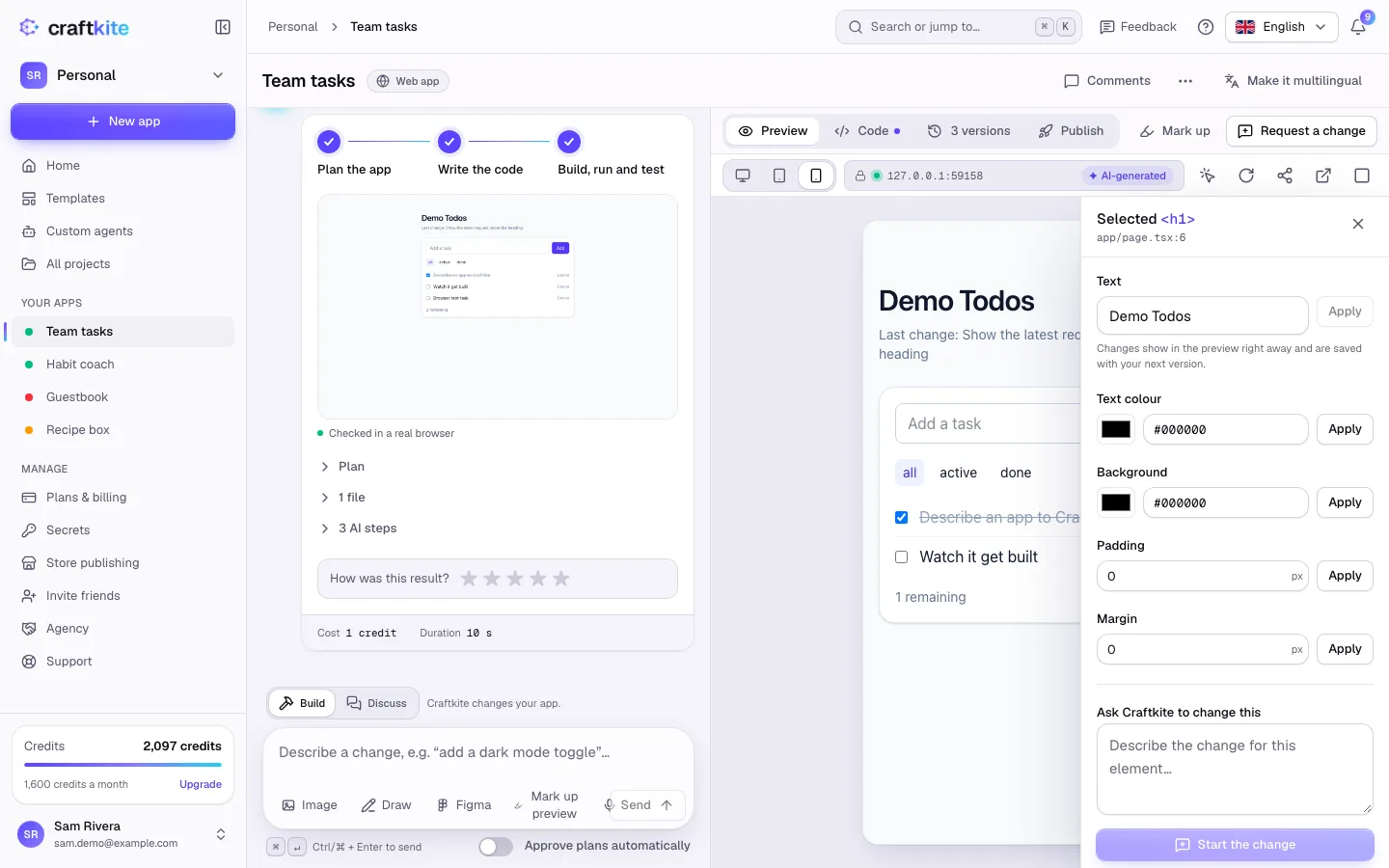 The Selected panel next to the preview with text, colors and spacing