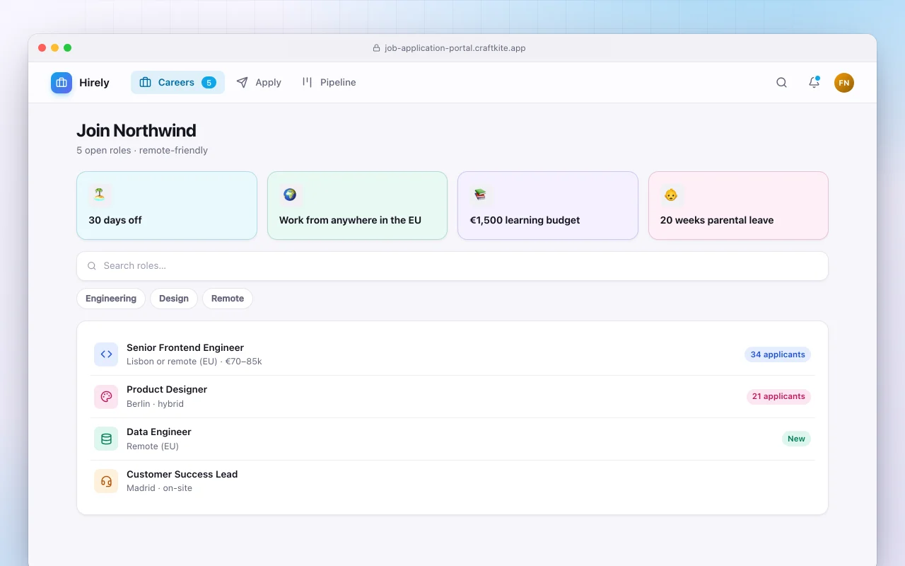 Job application portal: the Join Northwind screen