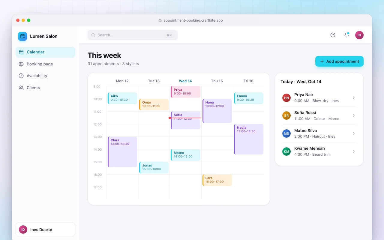 Appointment booking: the This week screen