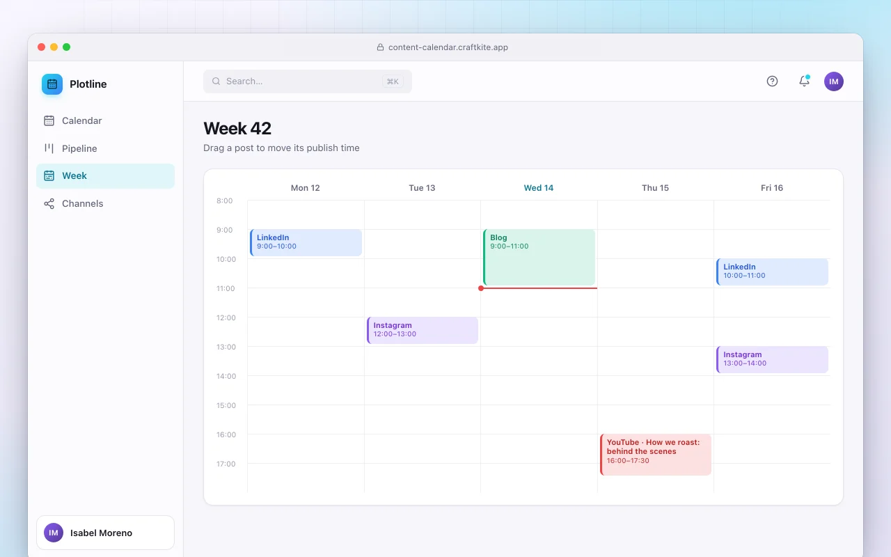 Content calendar: the Week 42 screen